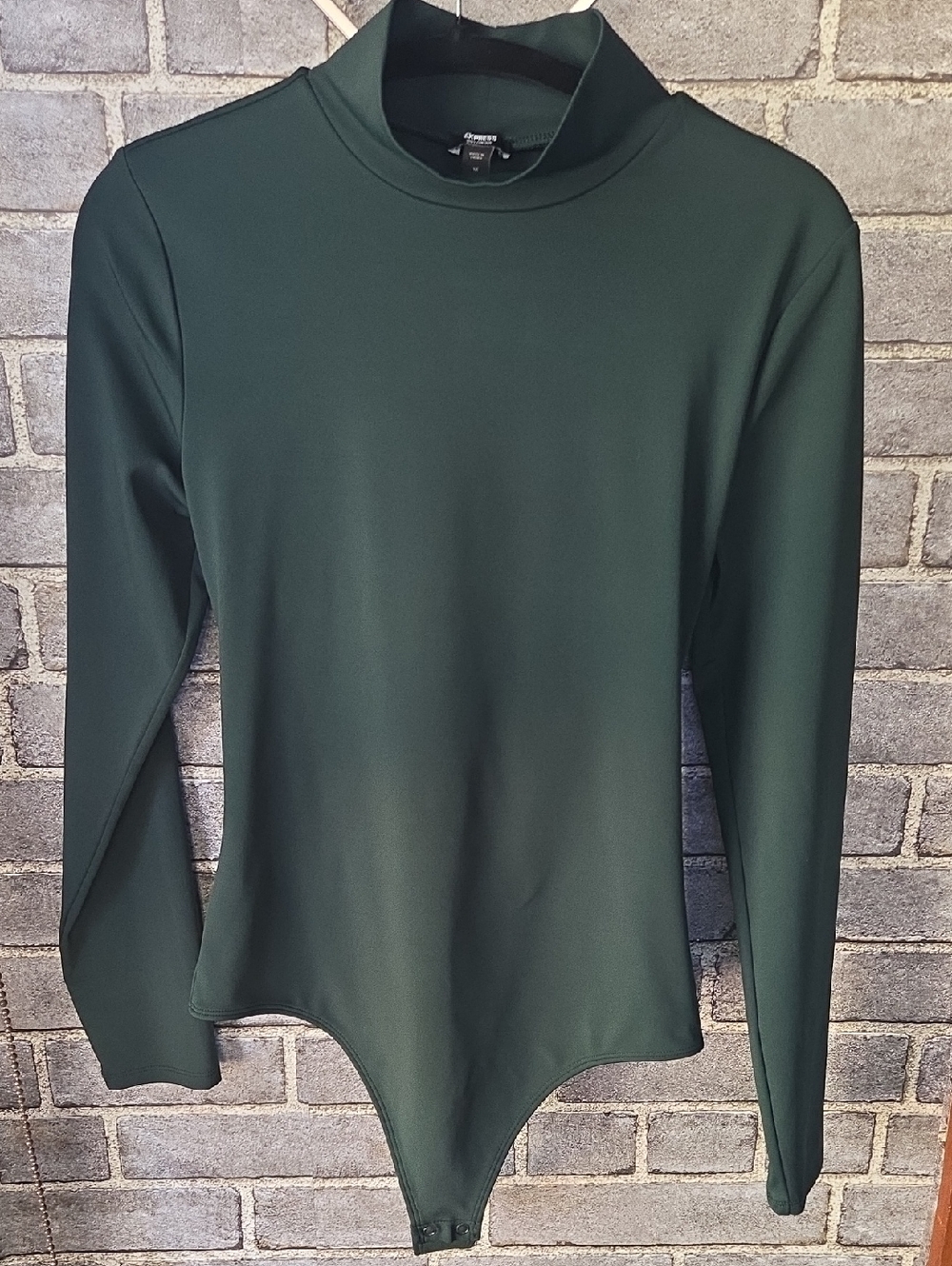 Express Forest Green Mock Neck Open-Back Long Sleeve Bodysuit